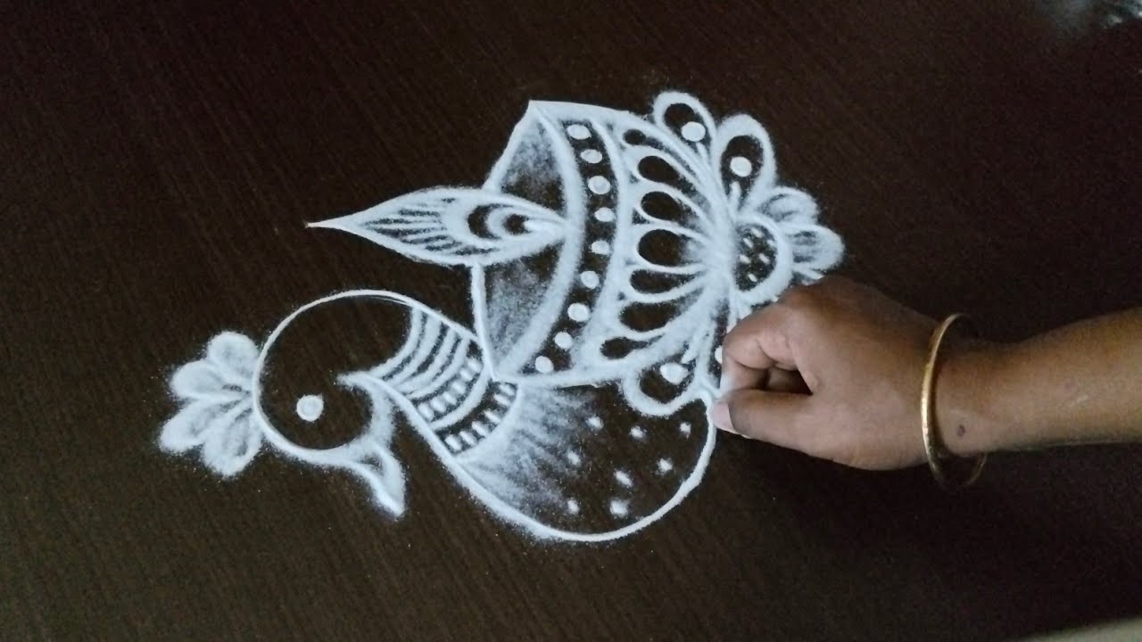 easy peacock rangoli design for Diwali/janmashtami/sankaranti mugglu @NSchannelrangoli