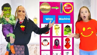 amelia avelina akim having fun with a costume vending machine