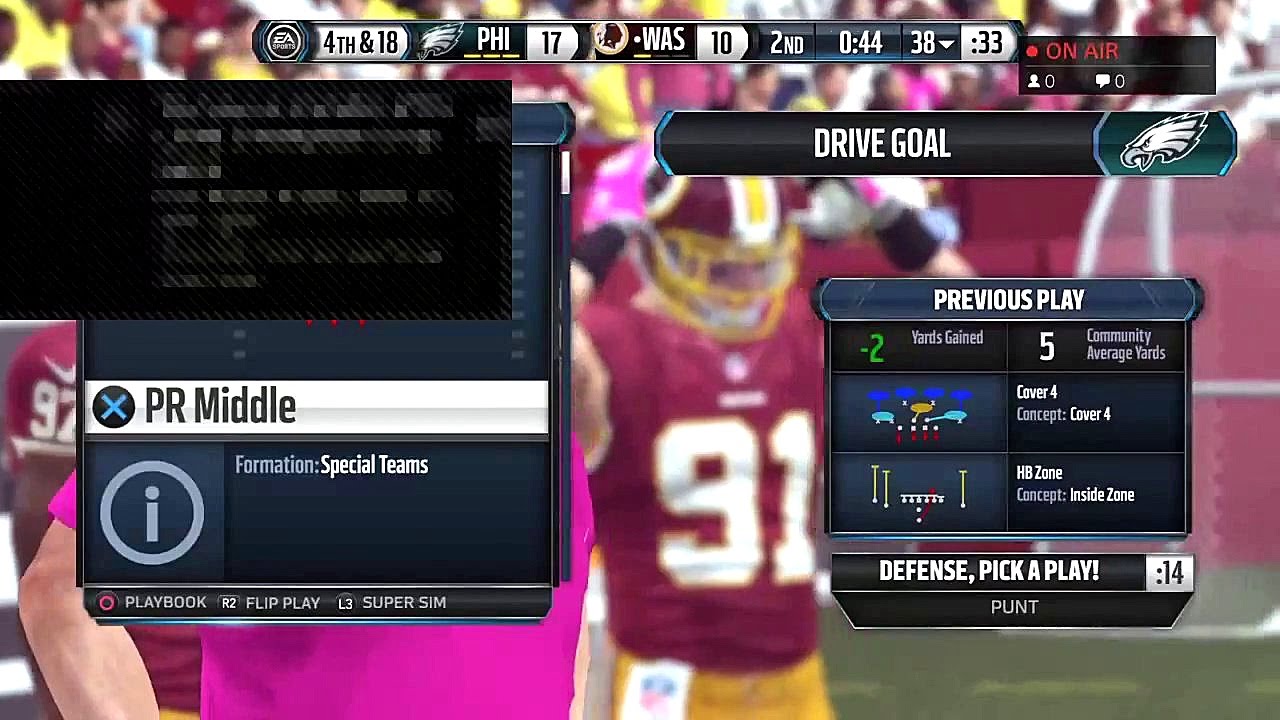 Madden 16 Gameplay - Philadelphia Eagles vs. Washington Redskins  (PS4 1080pHD)