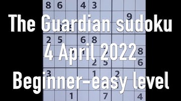 Sudoku solution – The Guardian sudoku 4 April 2022 Beginner easy level
