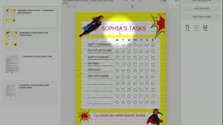 Editable chore chart template - superhero girl design