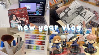 🐰 vlog: manga shopping, nails making, new year, unbox jujutsu kaisen vol.0, ....  🏮