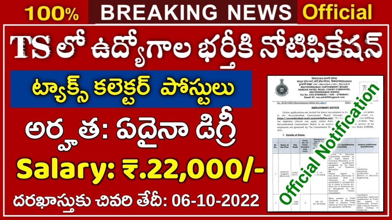 ట్యాక్స్ కలెక్టర్ ఉద్యోగాలకు నోటిఫికేషన్ విడుదల || Latest Govt Jobs ...