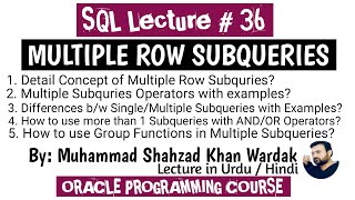Multiple Row Subqueries (Introduction to Oracle SQL) | Multiple Subquery in SQL | Subqueries in SQL