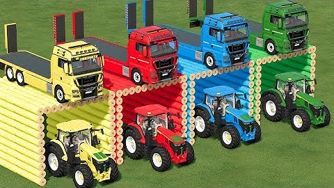 TRANSPORT OF COLORS ! TRACTORS TRANSPORTING TO WOOD GARAGE with TRUCKS ! Farming Simulator 22