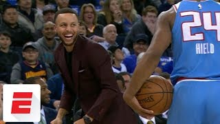 Stephen Curry trolls Buddy Hield after out-of-bounds call | ESPN screenshot 3