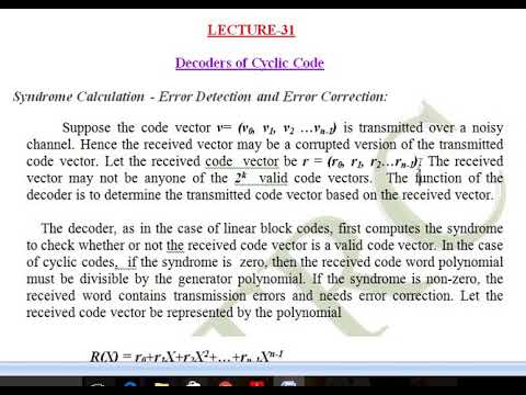 5CS3-01, L28, Decoder Designing of Cyclic Code(U4) by Sneh Rachna