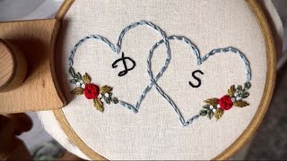 Couple name embroidery video || Heart wreath || Embroidery for Beginners || Let’s Explore
