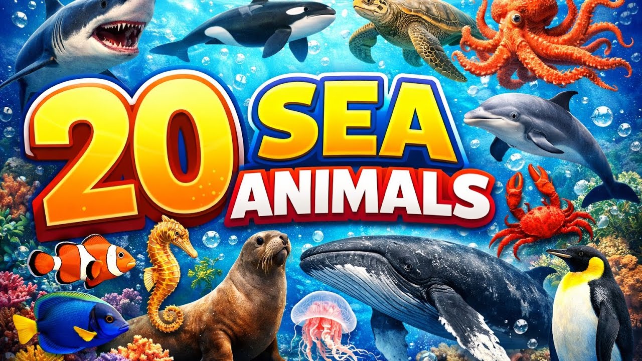 20 Sea Animals Names 🐳 | Ocean Animals for Kids | Learn Marine Life
