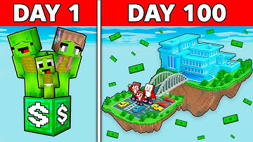JJ and Mikey Survive 100 DAYS on One Block of Millionaires in Minecraft ! - Maizen