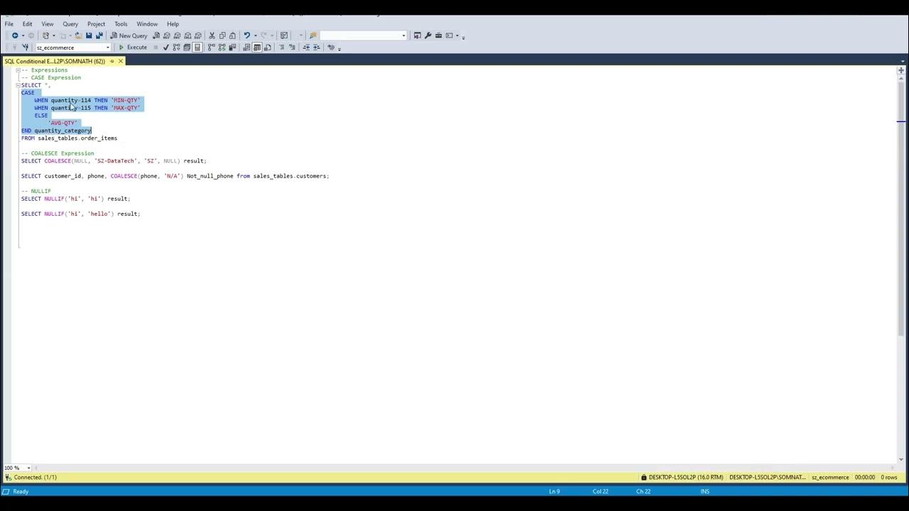 Sql expressions case statement case when then else coalesce