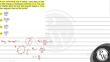 A non conducting ring of radius \( r \) and mass \( m \) has a tota...