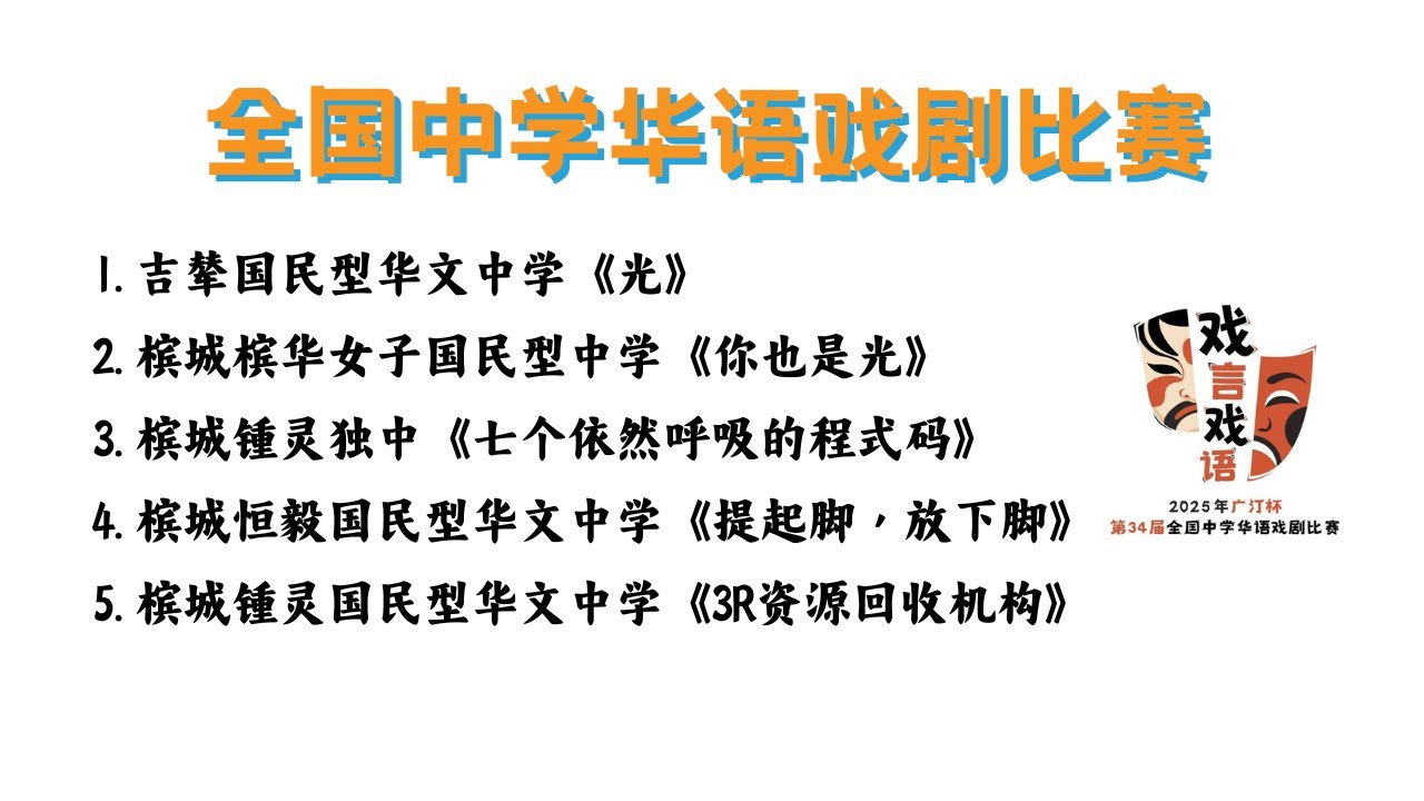 2025《全国中学华语戏剧比赛》Part 1（吉辇国中，槟华女中，槟城锺灵独中，槟城恒毅国中，槟城锺灵国中） - YouTube