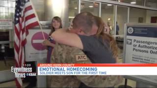 air force dad meets baby son in return from deployment