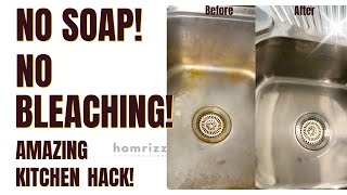 Sparkling Kitchen sink in Just 5 minutes! NO Soap! NO Bleach! 3 ingredients! #kitchenhacks #hacks