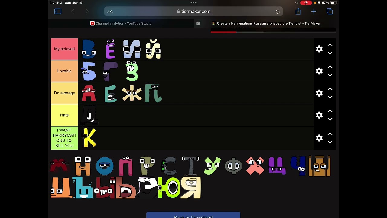 Create a Harrymations Russian alphabet lore Tier List - TierMaker