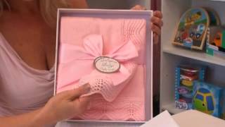 Boxed Knit Christening Blanket for Girls.