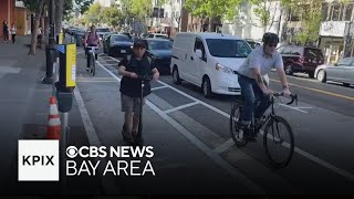 Cyclists take to revamped Valencia Street in San Francisco on Bike to Wherever Day