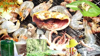 삼겹살먹방mukbang 여기가 바베큐 맛집이네 모듬 BBQ(돼지사태살+각종 해산물)야외먹방(feat 하이네켄)/텃밭에서 직접 재배한 야채barbecue party 아기와힐링❤️