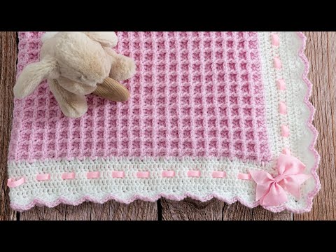 How to Crochet Waffle Stitch Baby Blanket (Pretty & EASY 2-row repeat)