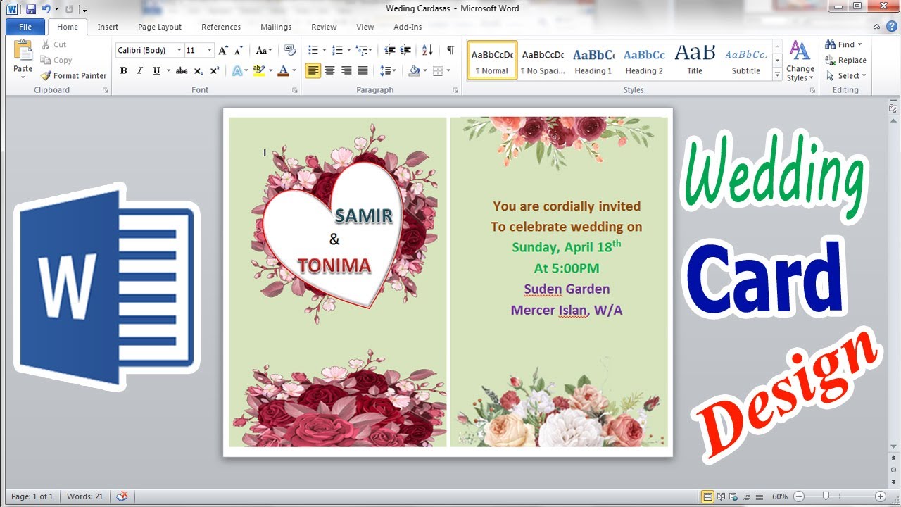 how-to-make-wedding-card-design-in-microsoft-word-2010-youtube