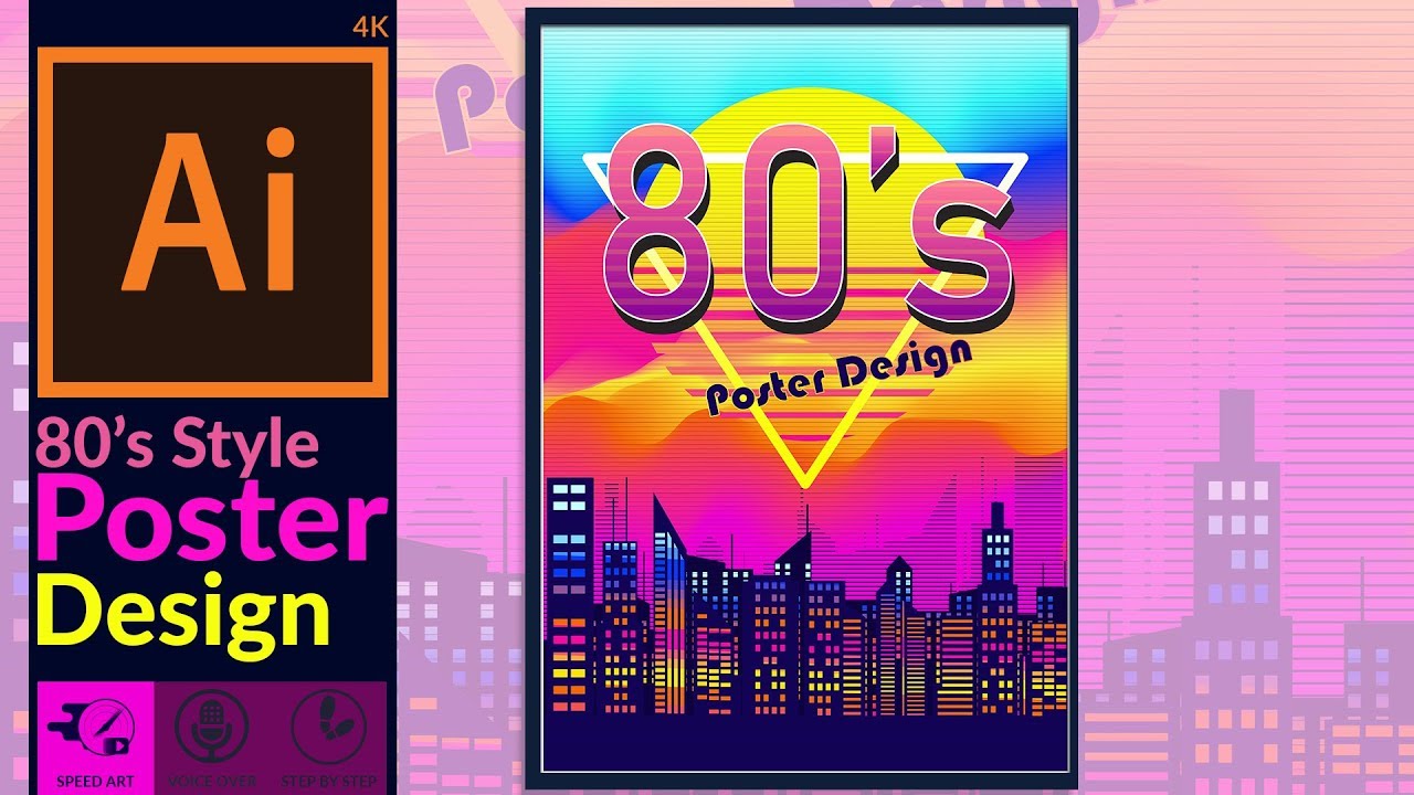 80 S Style Retro Poster Design In Adobe Illustrator Speed Art Youtube