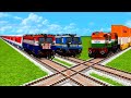 3 indian diesel train fast running on crisscrossed three railroad tracktrainmodstrain simulator