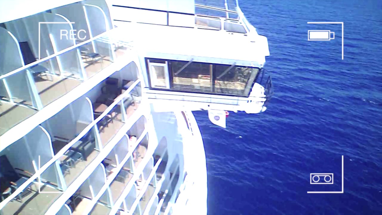 flying drone on cruise ship