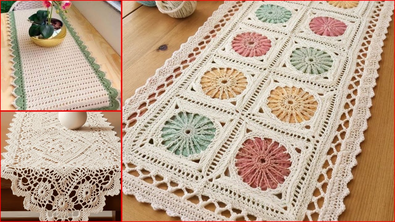 Очень красивый дизайн шерстяных скатертей-дорожек, делюсь идеями! #дизайн #вязаниекрючком #скатерти