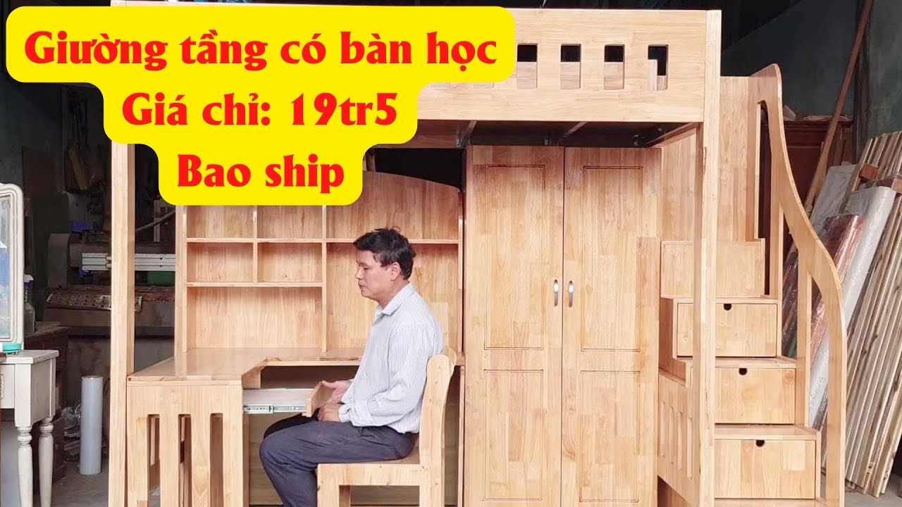 Combo giường tầng bàn học tủ áo - youtube