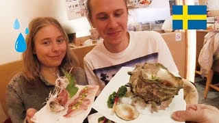巨大サザエ＆鯵の造りにビックリ！スウェーデン人カップル！/ Big Turban Shell and Mackerel Sashimi!