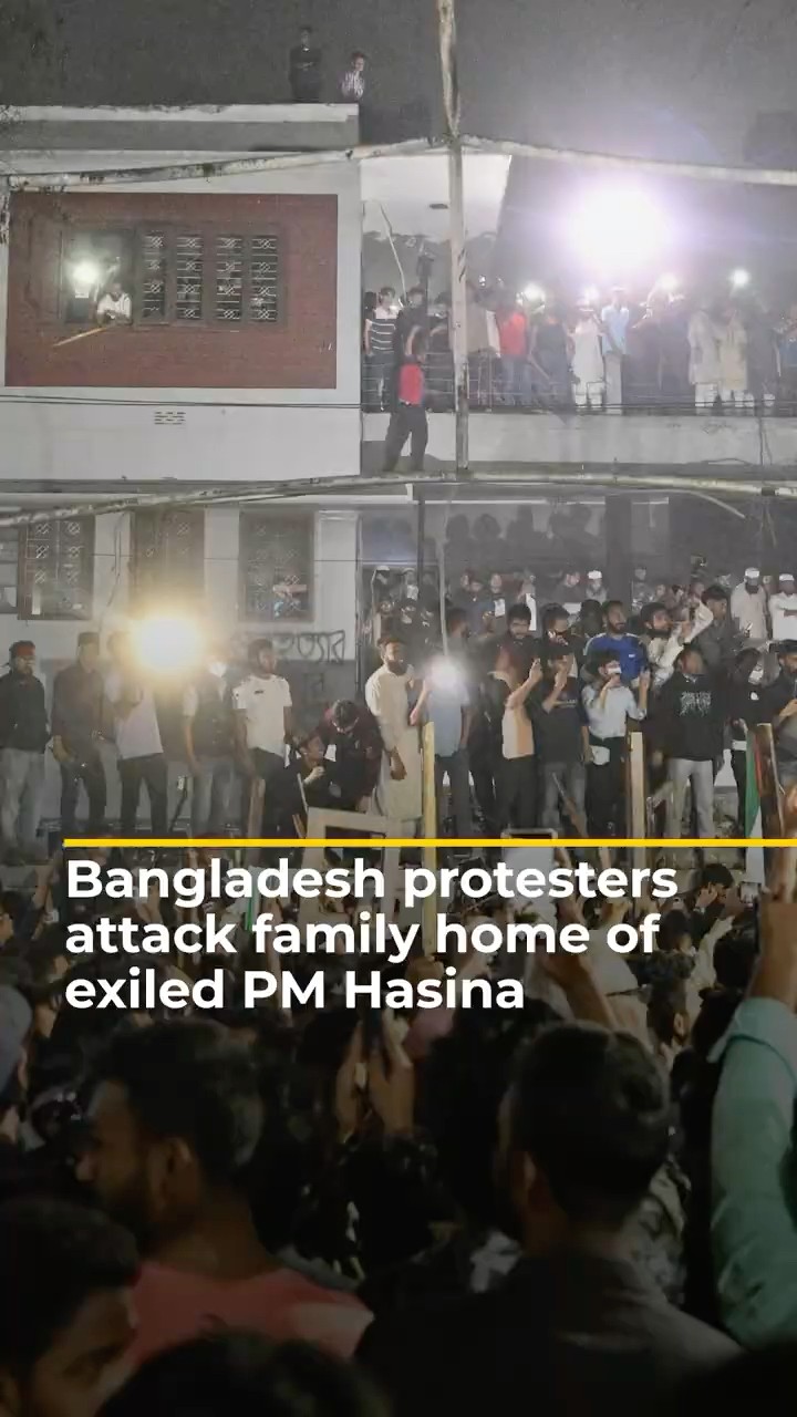 Bangladesh protesters attack family home of exiled PM Hasina | AJ#shorts