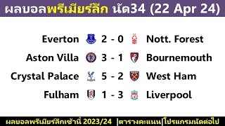 ผลบอลเมื่อคืน : พรีเมียร์ลีก นัด34 | FA Cup รอบรอง | ลาลีกา นัด 32 | บุนเดสลีกา นัด30 (22/4/24)