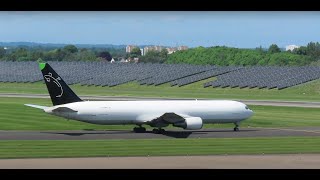 SKYTAXI BOEING 767-300 FREIGHTER SP-MRG DEPARTING BIRMINGHAM AIRPORT 02/06/24