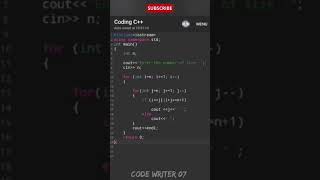 Best C++ pattern program tutorial video || 💯🧠 #shorts #coding #youtubeshorts #codewriter07