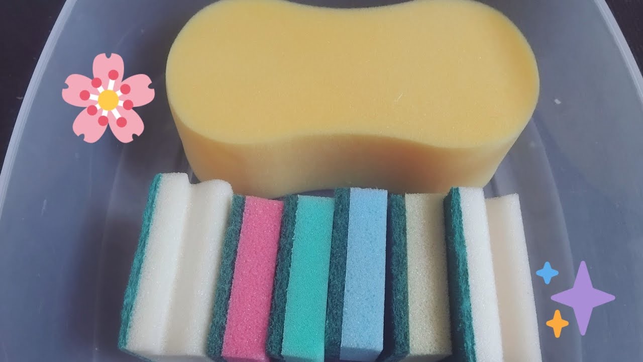 Dettol Soaked Car and Kitchen Sponges Squeezing and Ripping 💛🩷🩵💙💕