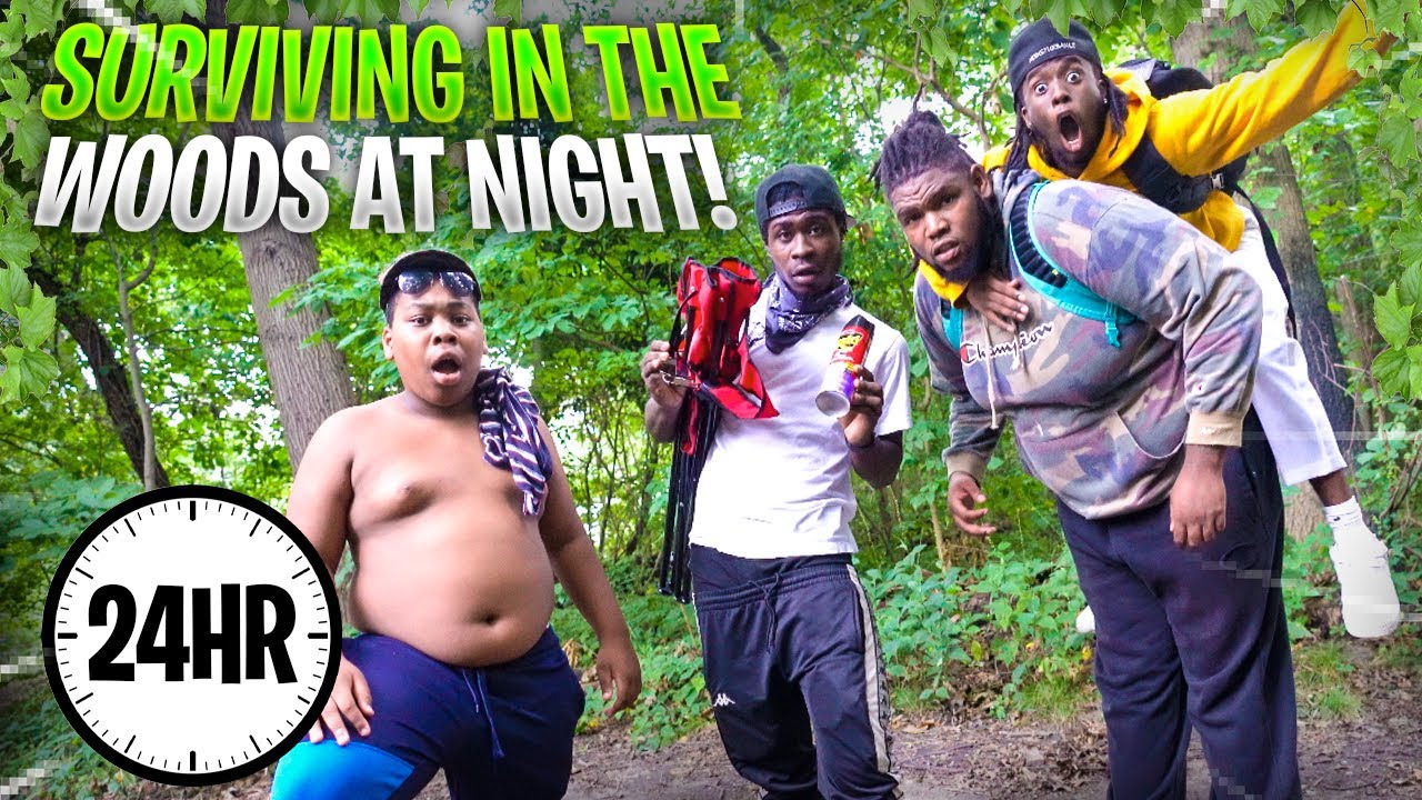 Surviving In The Woods At NIGHT For 24 HOURS!! *Gone Wrong*