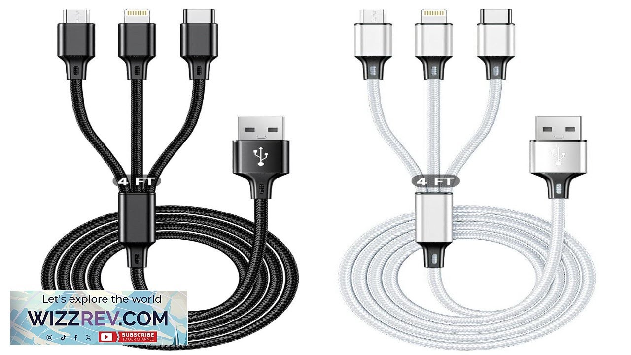 Multi USB Charging Cable 3A 3 in 1 Fast Charger Cord Connector