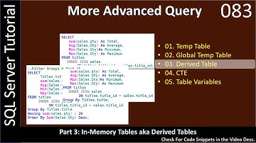 More Advanced SQL Queries | Derived Tables | SSMS TSQL Tutorial #83