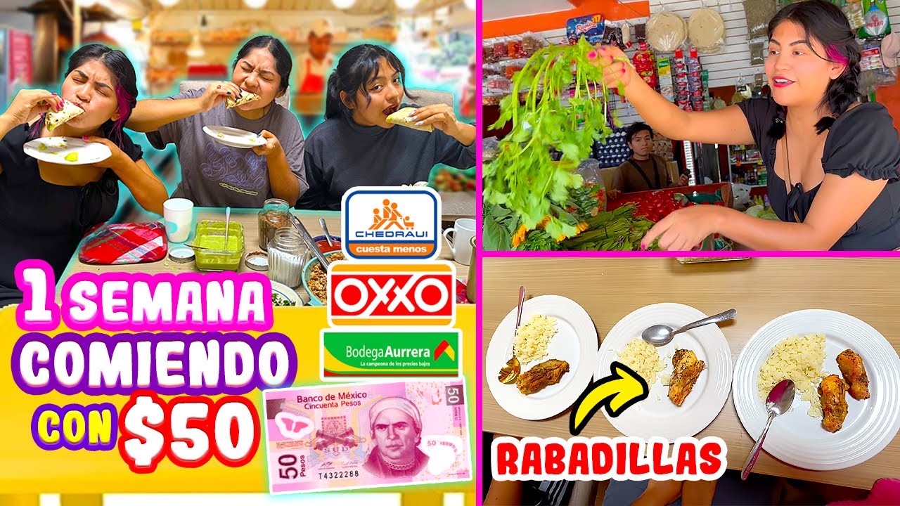 1 SEMANA COMIENDO CON 50 PESOS con EL TEAM MERLIN🌮 ¿Qué Tienda Fue Más Barata? | CONNY MERLIN