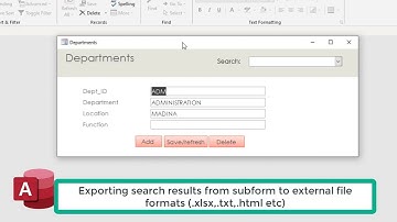 How to show search results in a sub-form and Export specific data to any file format