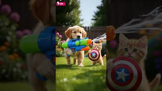 The Epic Water Gun Battle &amp; Friendship Tale of Dog &amp; Cat! #cuteanimals #cutecats #puppyandkitten