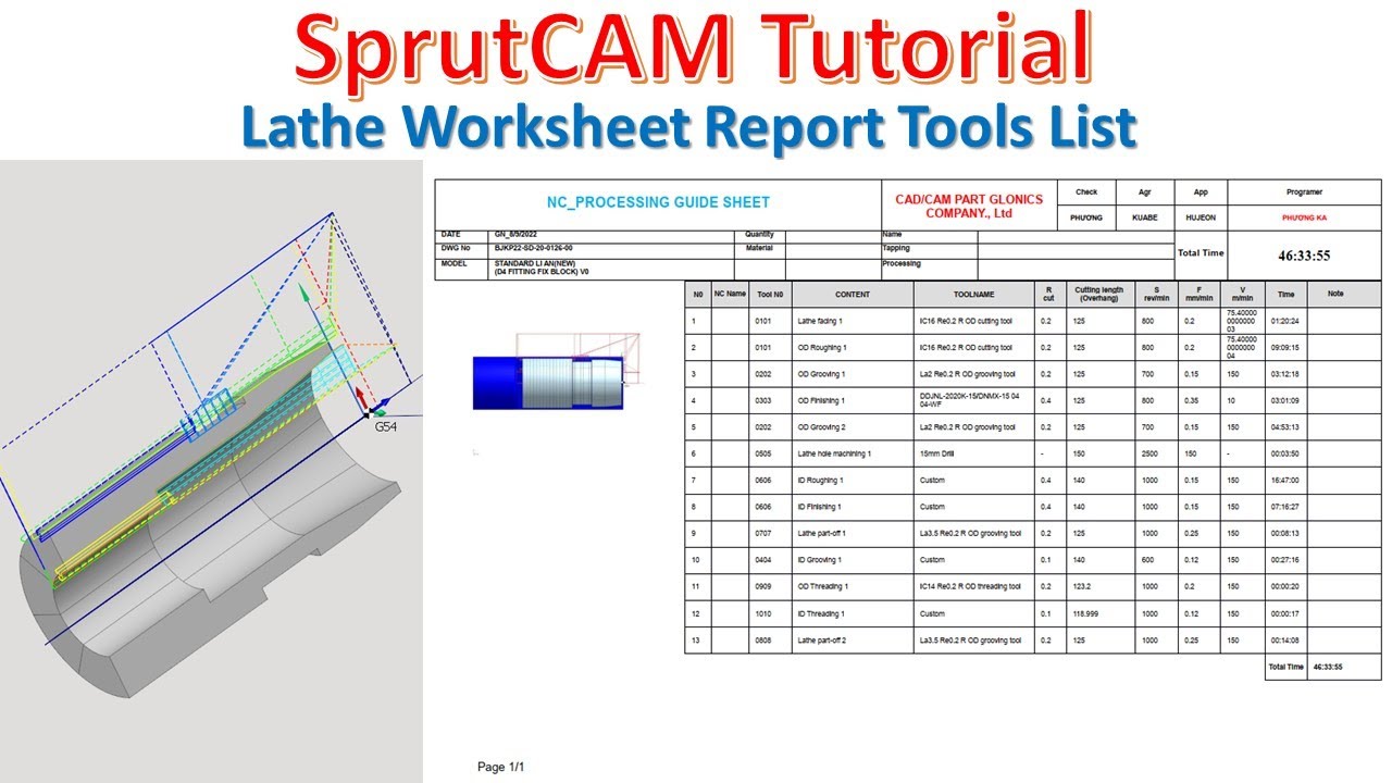 SprutCAM Tutorial #80 | Post Processor & Work Sheet Report Lathe ...
