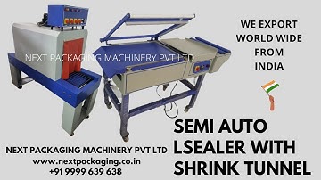 semi auto conveyor type Lsealer with heat shrink tunnel machine | paper plate shrink packing machine