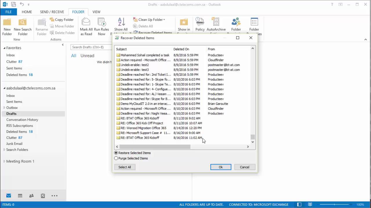 How To Recover Deleted Items From Outlook 2016 YouTube