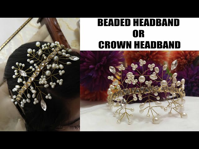 HOW TO MAKE BEADED HEADBAND | Pearl Hair Accessory | crown  display picture 3