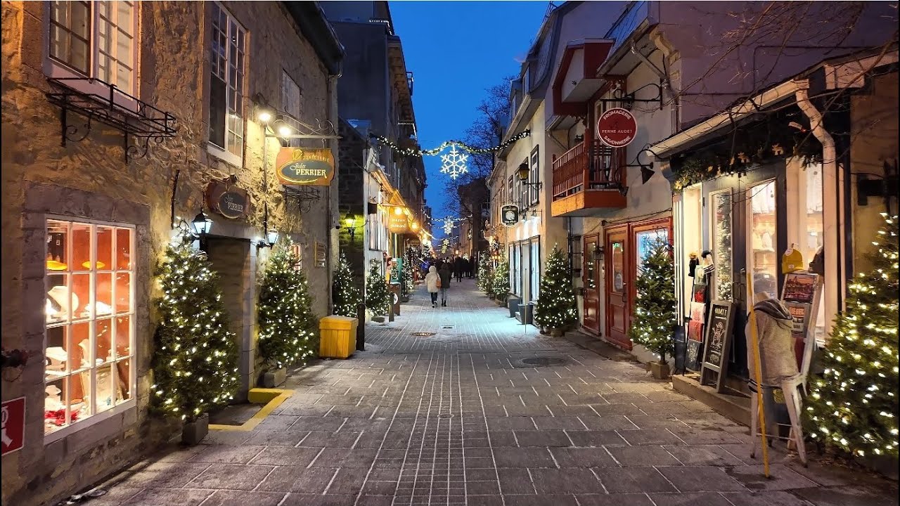 Walking CANADA - Night Walk in Old Quebec City and Christmas Market 4K ...