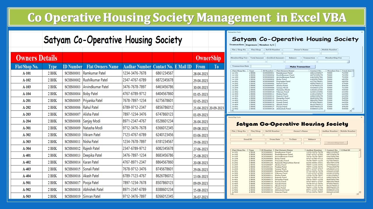 Co Operative Housing Society Management in Excel VBA