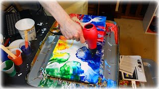 BRIGHT Rainbow colors  Acrylic pouring using a hairdryer