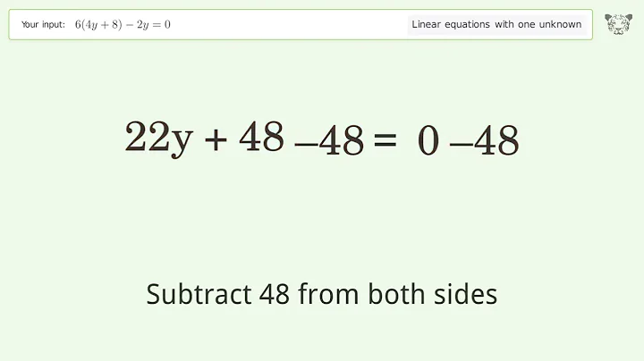 Linear equation with one unknown: Solve 6(4y+8)-2y=0 step-by-step solution